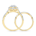 10K Yellow Gold Diamond Emerald Double Halo Bridal Set 1/2 Cttw - Splendid Jewellery