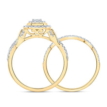 Load image into Gallery viewer, 10K Yellow Gold Diamond Emerald Double Halo Bridal Set 1/2 Cttw - Splendid Jewellery