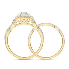 10K Yellow Gold Diamond Emerald Double Halo Bridal Set 1/2 Cttw - Splendid Jewellery
