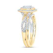 Load image into Gallery viewer, 10K Yellow Gold Diamond Emerald Double Halo Bridal Set 1/2 Cttw - Splendid Jewellery
