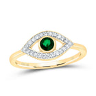 10K Yellow Gold Diamond Emerald Gemstone Evil Eye Ring 1/8 Cttw - Splendid Jewellery