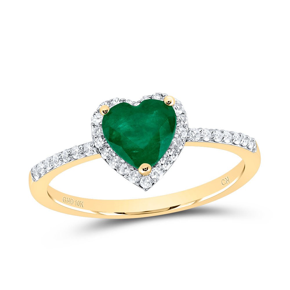 10K Yellow Gold Diamond Emerald Gemstone Heart Ring 1/5 Cttw - Splendid Jewellery