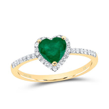 Load image into Gallery viewer, 10K Yellow Gold Diamond Emerald Gemstone Heart Ring 1/5 Cttw - Splendid Jewellery