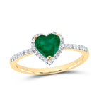 10K Yellow Gold Diamond Emerald Gemstone Heart Ring 1/5 Cttw - Splendid Jewellery