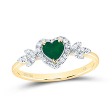 Load image into Gallery viewer, 10K Yellow Gold Diamond Emerald Gemstone Heart Ring 1/5 Cttw - Splendid Jewellery