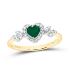 10K Yellow Gold Diamond Emerald Gemstone Heart Ring 1/5 Cttw - Splendid Jewellery