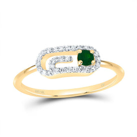 10K Yellow Gold Diamond Emerald Gemstone Paper Clip Ring 1/8 Cttw - Splendid Jewellery