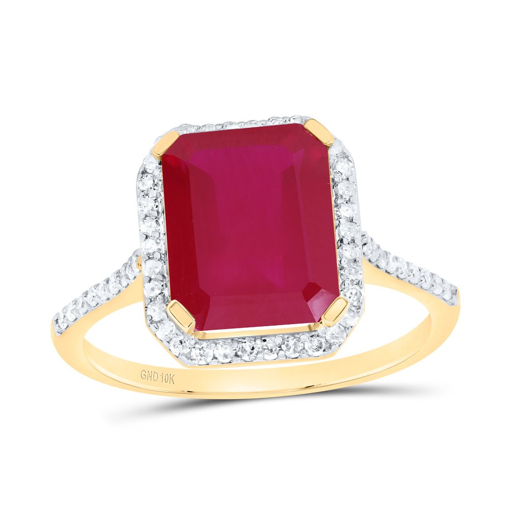 10K Yellow Gold Diamond Emerald Ruby Synthetic Ring 1/4 Cttw - Splendid Jewellery