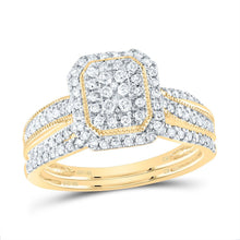 Load image into Gallery viewer, 10K Yellow Gold Diamond Emerald Single Halo Bridal Set 1/2 Cttw - Splendid Jewellery