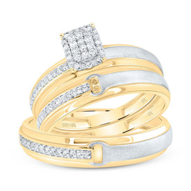 10K Yellow Gold Diamond Emerald Trio Ring Set 1/4 Cttw - Splendid Jewellery