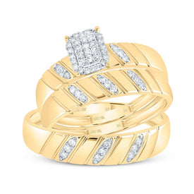 10K Yellow Gold Diamond Emerald Trio Ring Set 1/4 Cttw - Splendid Jewellery