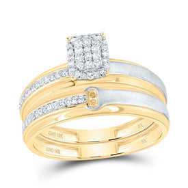 10K Yellow Gold Diamond Emerald Trio Ring Set 1/4 Cttw - Splendid Jewellery