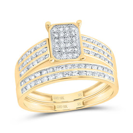 10K Yellow Gold Diamond Emerald Trio Ring Set 7/8 Cttw - Splendid Jewellery