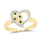 10K Yellow Gold Diamond Emrald Gemstone Heart Ring 1/10 Cttw - Splendid Jewellery