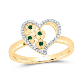 10K Yellow Gold Diamond Emrald Gemstone Heart Ring 1/10 Cttw - Splendid Jewellery