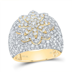 10K Yellow Gold Diamond Fashion 8 Petal Flower Ring 3 1/4 Cttw - Splendid Jewellery