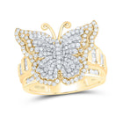 10K Yellow Gold Diamond Fashion Butterfly Ring 1 1/4 Cttw - Splendid Jewellery