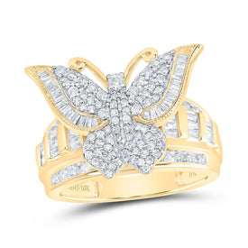 10K Yellow Gold Diamond Fashion Butterfly Ring 1 Cttw - Splendid Jewellery