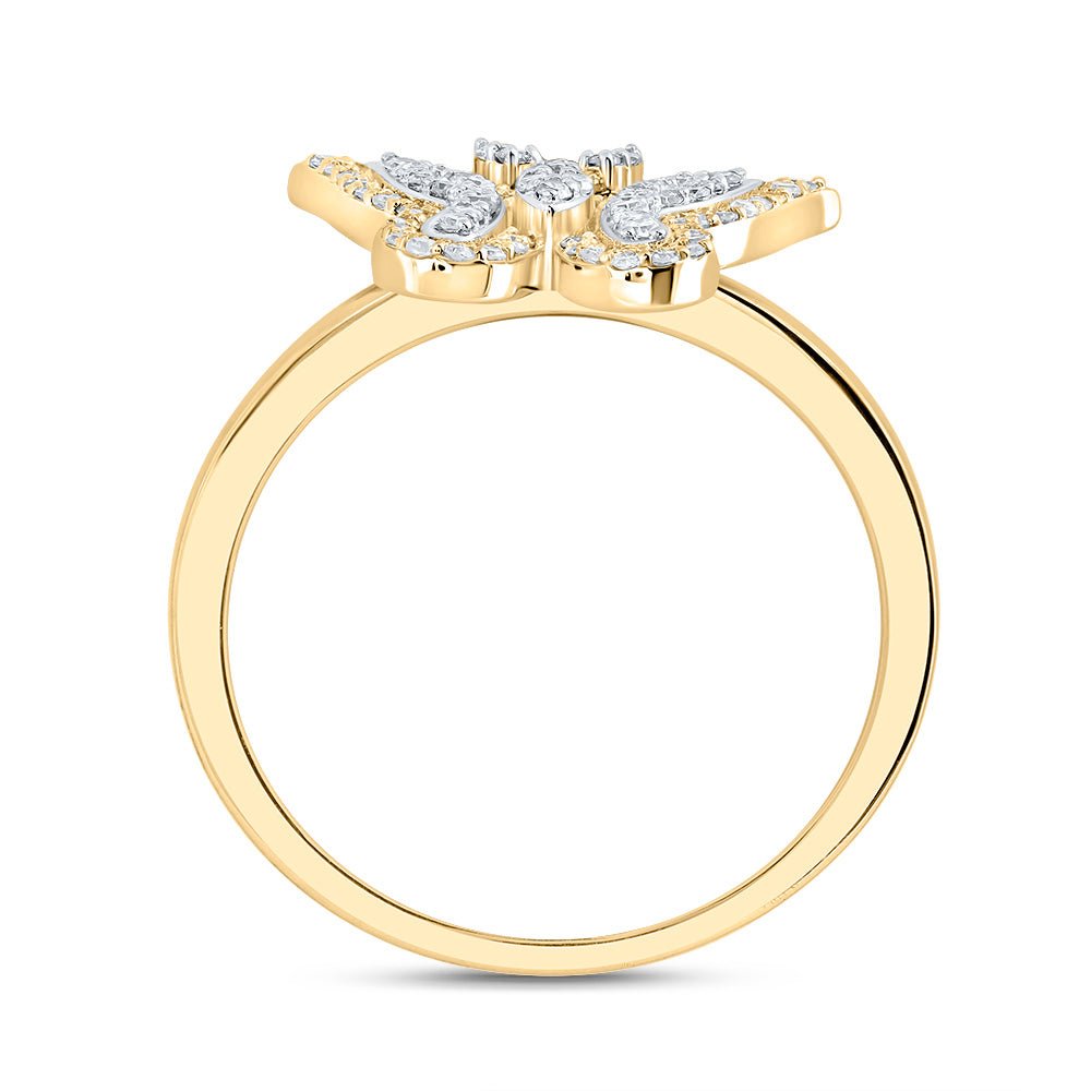 10K Yellow Gold Diamond Fashion Butterfly Ring 1/4 Cttw - Splendid Jewellery