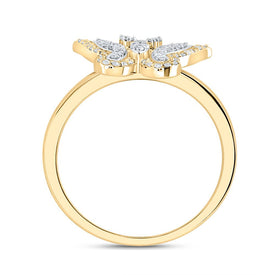 10K Yellow Gold Diamond Fashion Butterfly Ring 1/4 Cttw - Splendid Jewellery