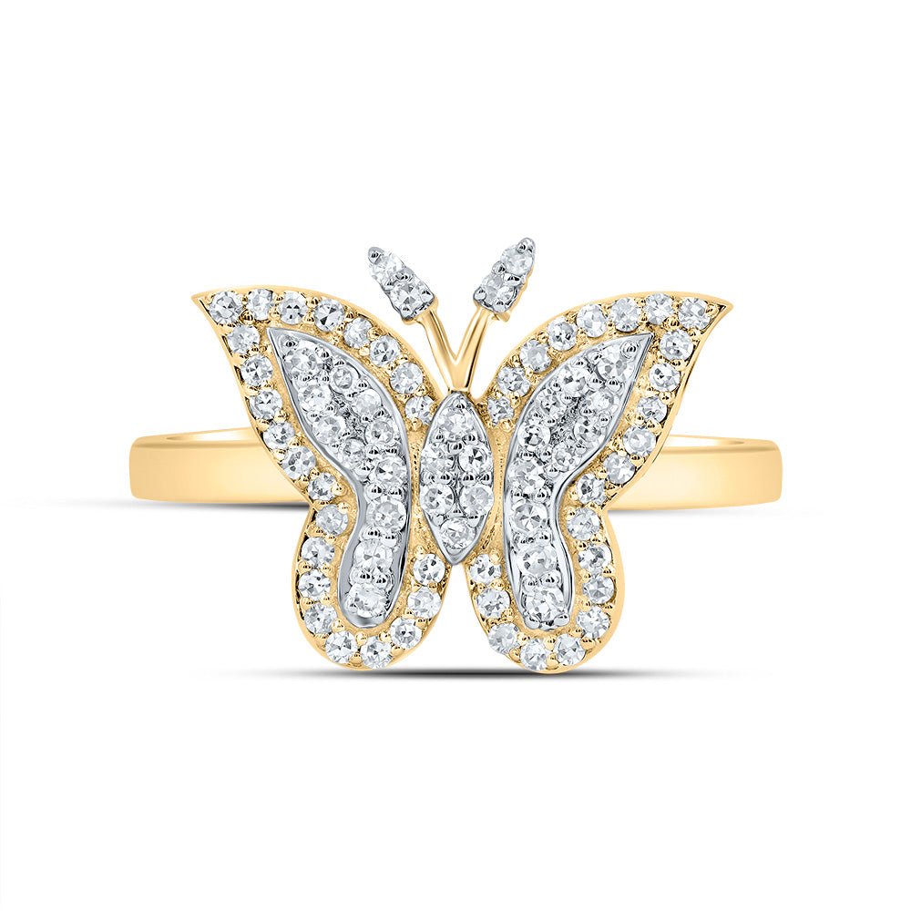 10K Yellow Gold Diamond Fashion Butterfly Ring 1/4 Cttw - Splendid Jewellery