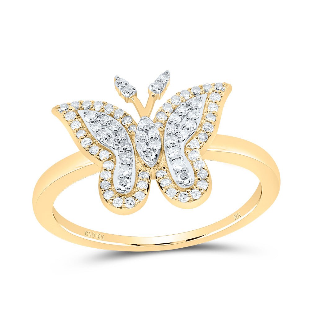 10K Yellow Gold Diamond Fashion Butterfly Ring 1/4 Cttw - Splendid Jewellery