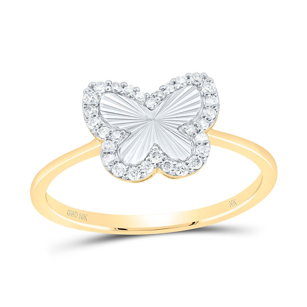 10K Yellow Gold Diamond Fashion Butterfly Ring 1/5 Cttw - Splendid Jewellery