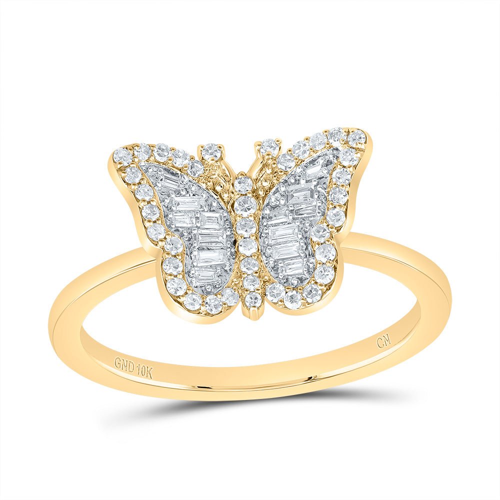 10K Yellow Gold Diamond Fashion Butterfly Ring 1/5 Cttw - Splendid Jewellery