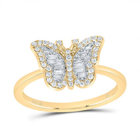 10K Yellow Gold Diamond Fashion Butterfly Ring 1/5 Cttw - Splendid Jewellery