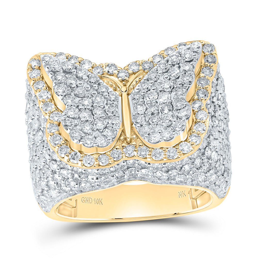 10K Yellow Gold Diamond Fashion Butterfly Ring 3 1/2 Cttw - Splendid Jewellery