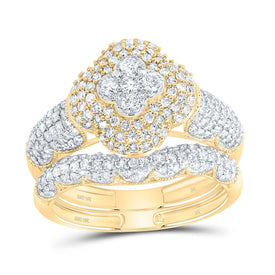 10K Yellow Gold Diamond Fashion Clover Bridal Set 1 Cttw - Splendid Jewellery