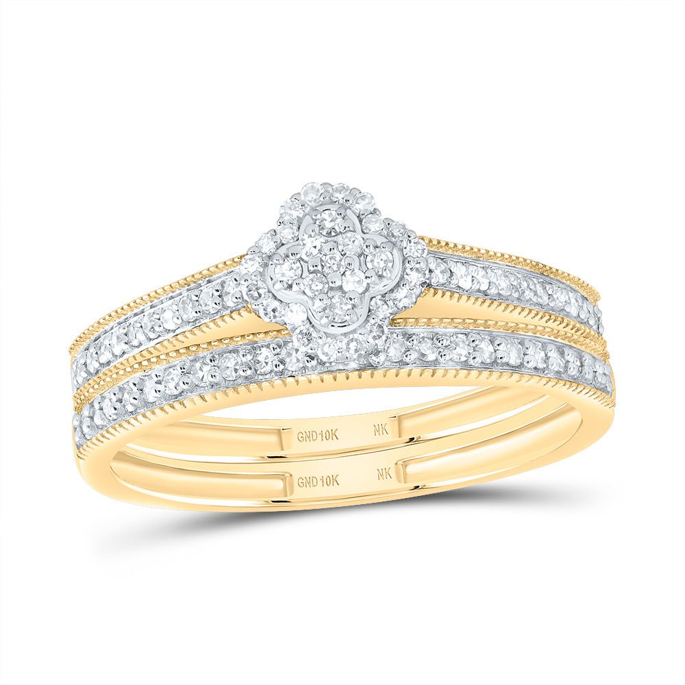 10K Yellow Gold Diamond Fashion Clover Bridal Set 1/4 Cttw - Splendid Jewellery