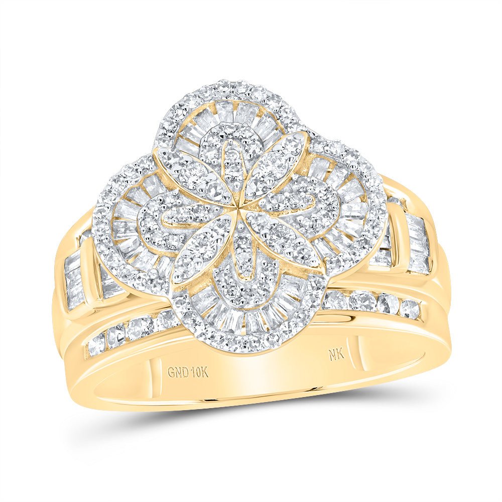 10K Yellow Gold Diamond Fashion Clover Ring 1 Cttw - Splendid Jewellery