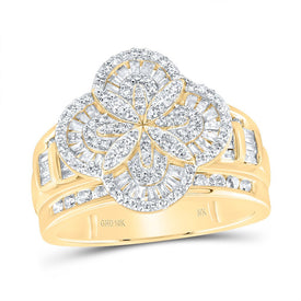10K Yellow Gold Diamond Fashion Clover Ring 1 Cttw - Splendid Jewellery