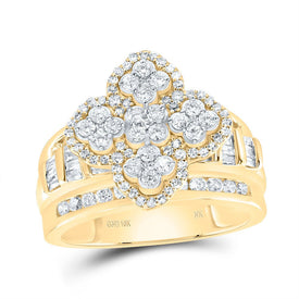 10K Yellow Gold Diamond Fashion Clover Ring 1 Cttw - Splendid Jewellery