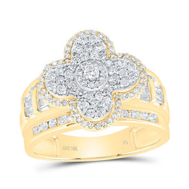 10K Yellow Gold Diamond Fashion Clover Ring 1 Cttw - Splendid Jewellery