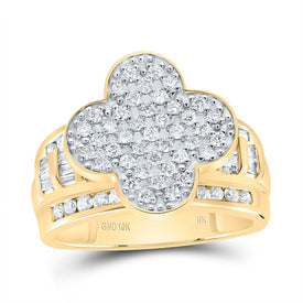 10K Yellow Gold Diamond Fashion Clover Ring 1 Cttw - Splendid Jewellery