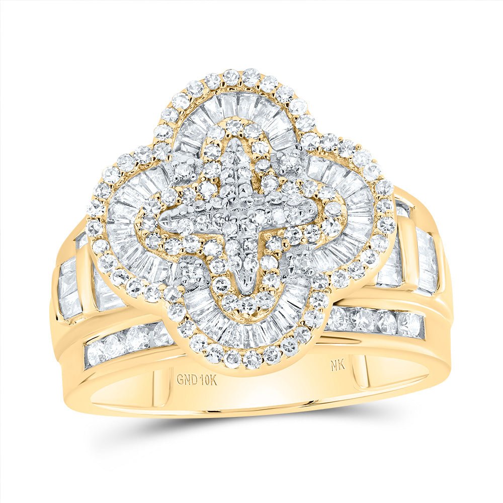 10K Yellow Gold Diamond Fashion Clover Ring 1 Cttw - Splendid Jewellery