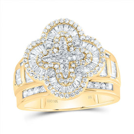 10K Yellow Gold Diamond Fashion Clover Ring 1 Cttw - Splendid Jewellery