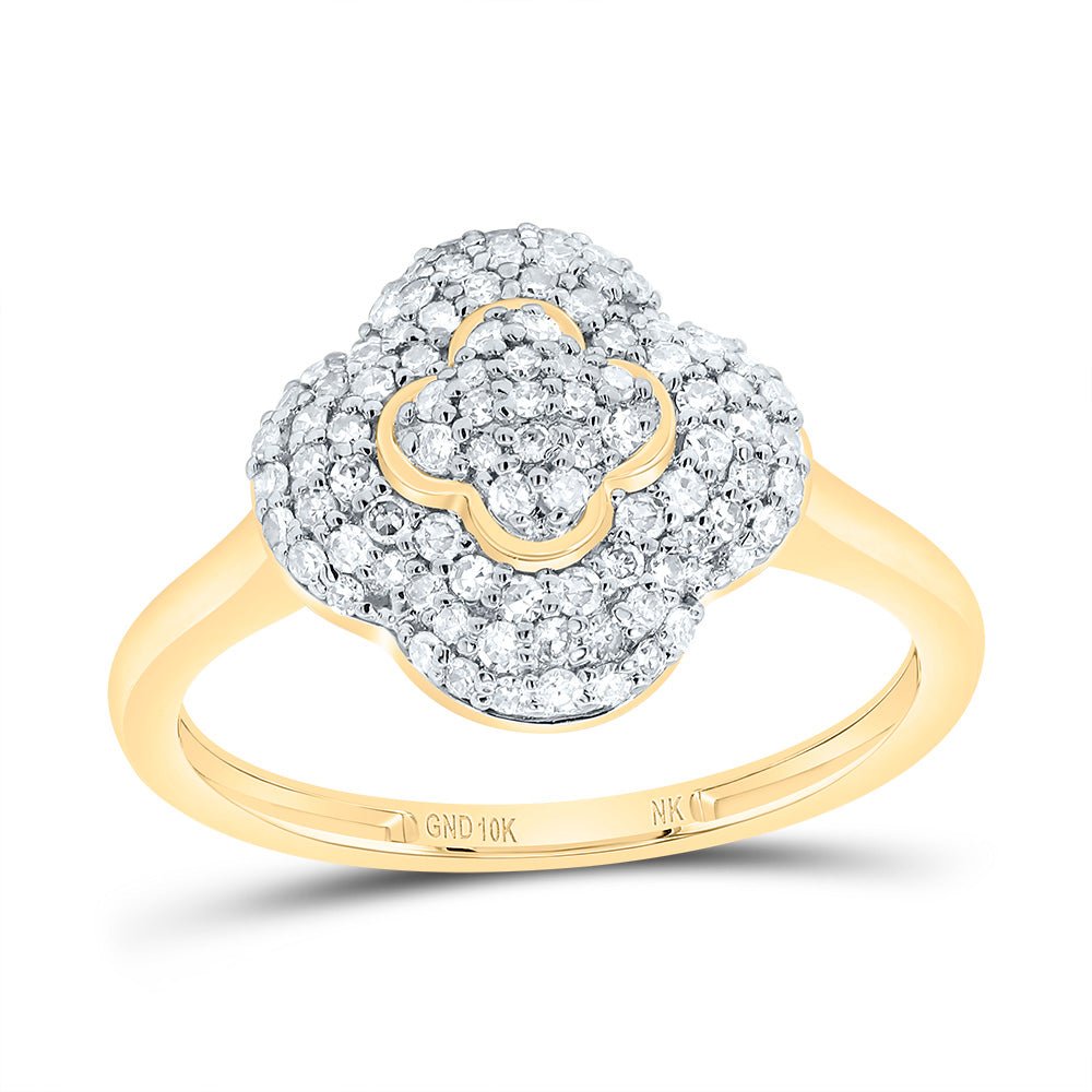 10K Yellow Gold Diamond Fashion Clover Ring 3/8 Cttw - Splendid Jewellery