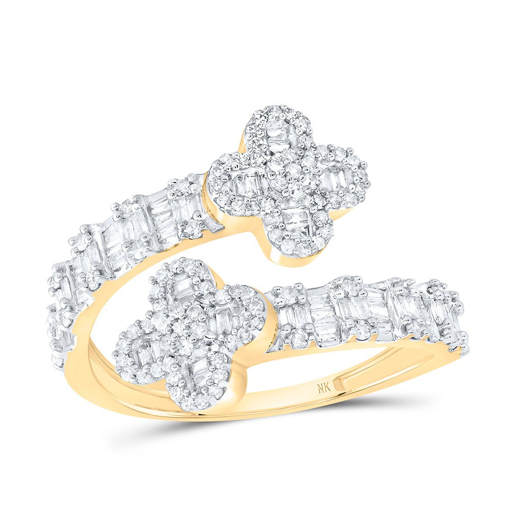 10K Yellow Gold Diamond Fashion Clover Women's Ring 3/4 Cttw - Splendid Jewellery