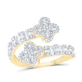 10K Yellow Gold Diamond Fashion Clover Women's Ring 3/4 Cttw - Splendid Jewellery
