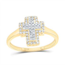 10K Yellow Gold Diamond Fashion Cross Ring 1/4 Cttw - Splendid Jewellery