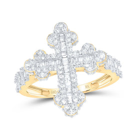 10K Yellow Gold Diamond Fashion Cross Women's Ring 7/8 Cttw - Splendid Jewellery
