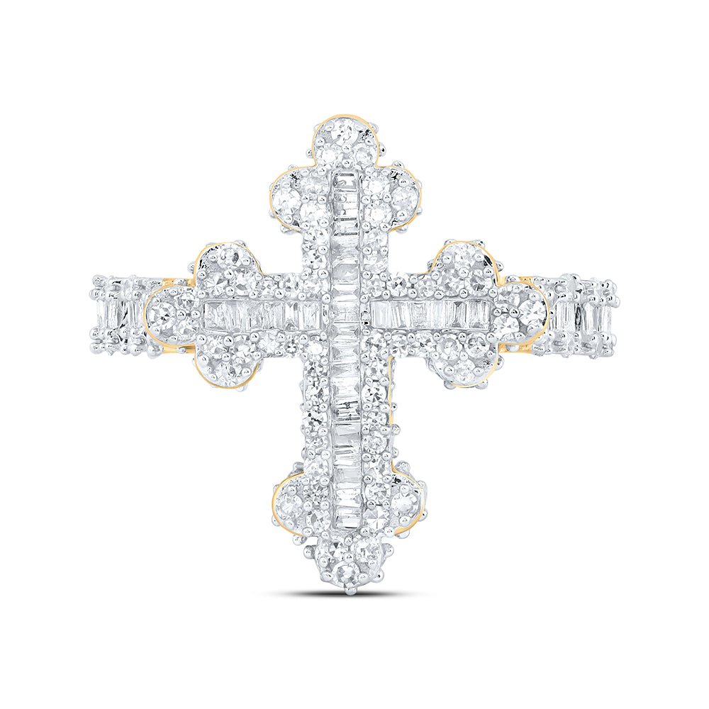 10K Yellow Gold Diamond Fashion Cross Women's Ring 7/8 Cttw - Splendid Jewellery