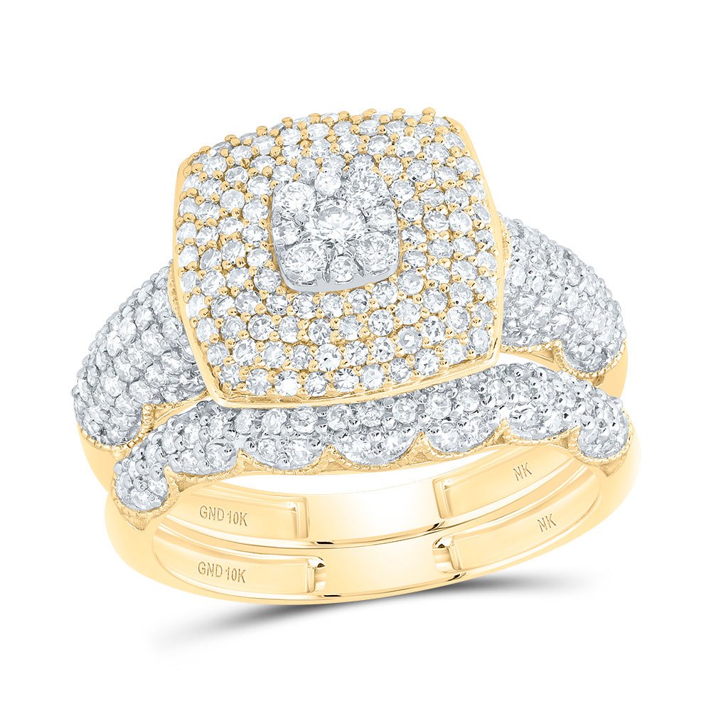 10K Yellow Gold Diamond Fashion Cushion Bridal Set 1 1/5 Cttw - Splendid Jewellery