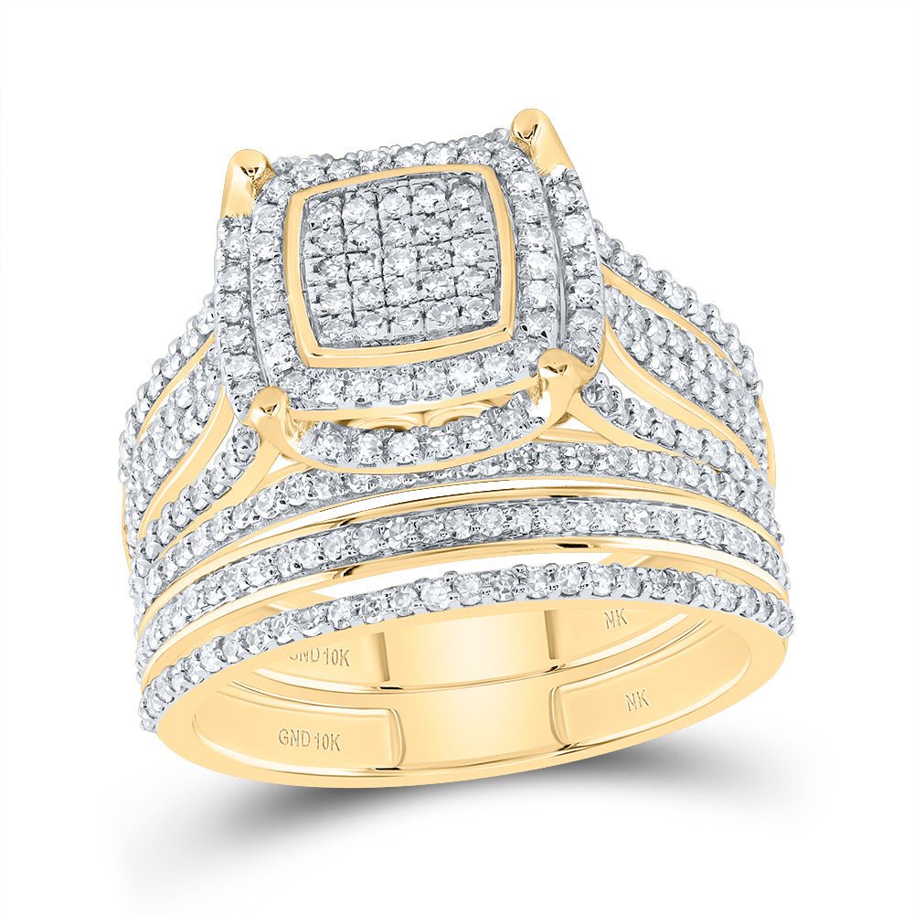 10K Yellow Gold Diamond Fashion Cushion Bridal Set 1 Cttw - Splendid Jewellery