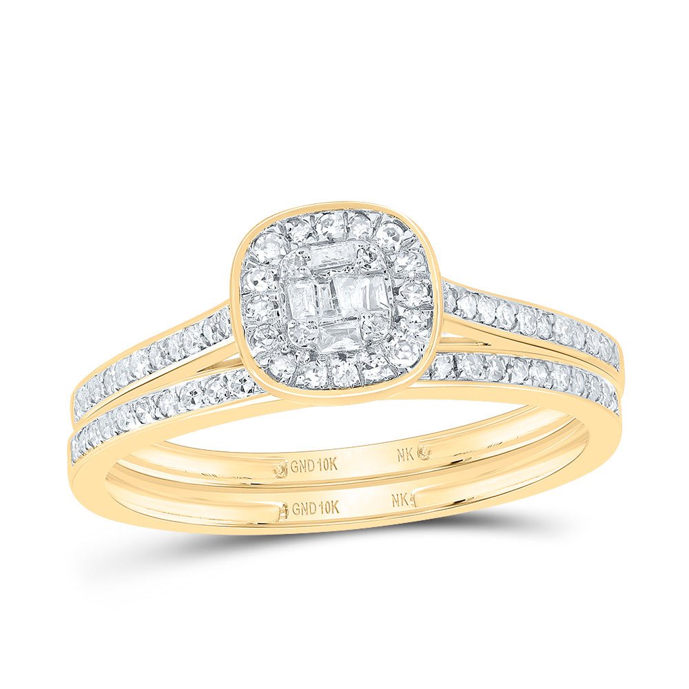 10K Yellow Gold Diamond Fashion Cushion Bridal Set 1/3 Cttw - Splendid Jewellery