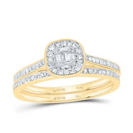 10K Yellow Gold Diamond Fashion Cushion Bridal Set 1/3 Cttw - Splendid Jewellery