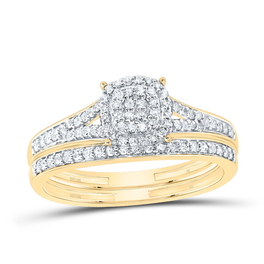 10K Yellow Gold Diamond Fashion Cushion Bridal Set 1/3 Cttw - Splendid Jewellery